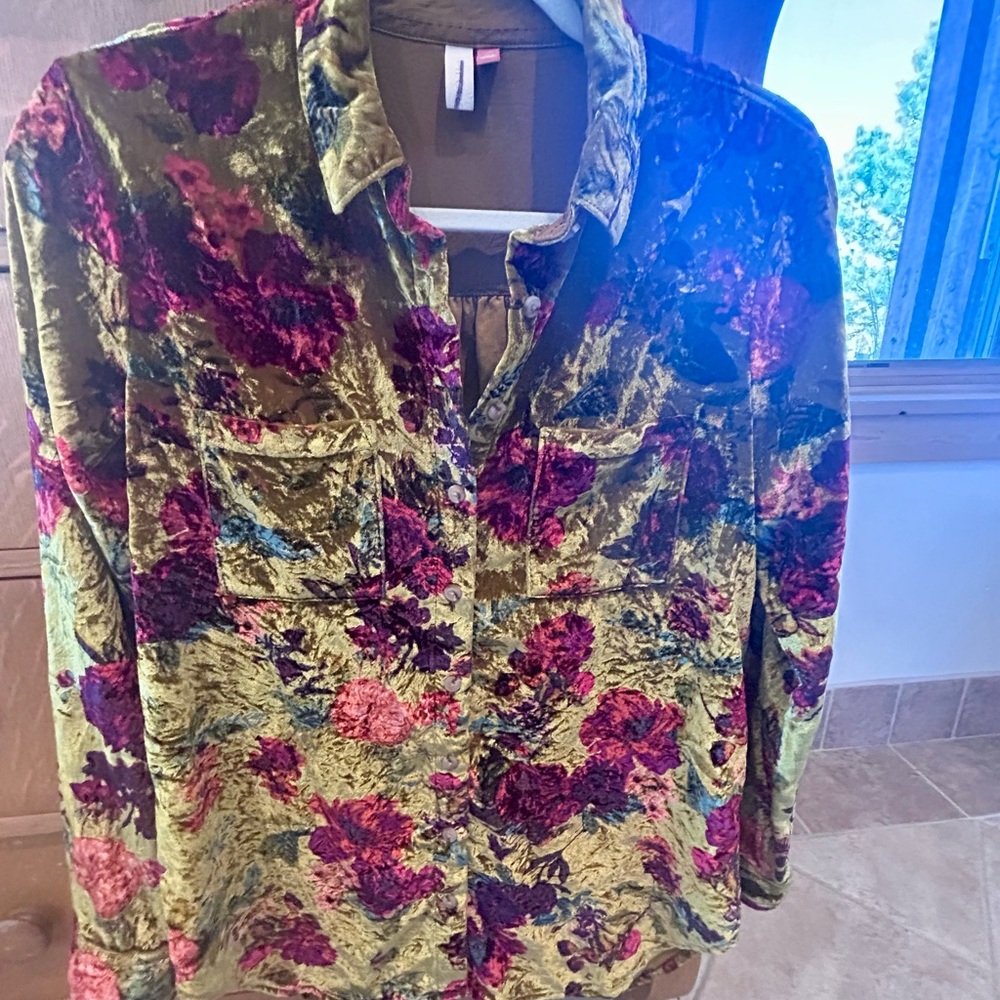 Pilcro Multicolor Velvet Button Down Shirt